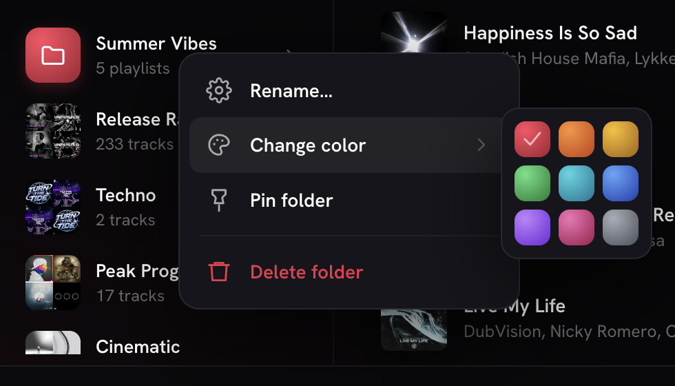 Change a playlist folder color